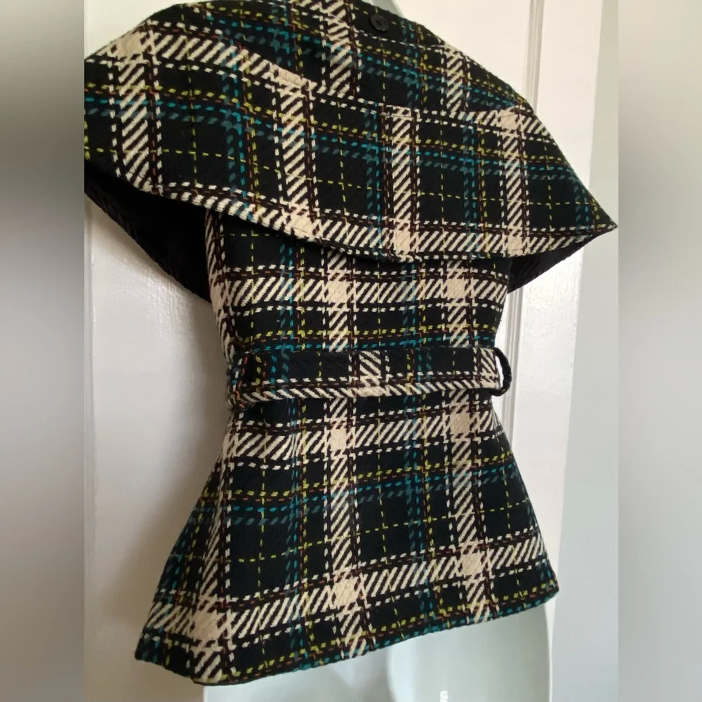 SOLD! Cejon Vest Capelet jacket layer piece houndstooth plaid new with tags Sz S - Picture 5 of 12